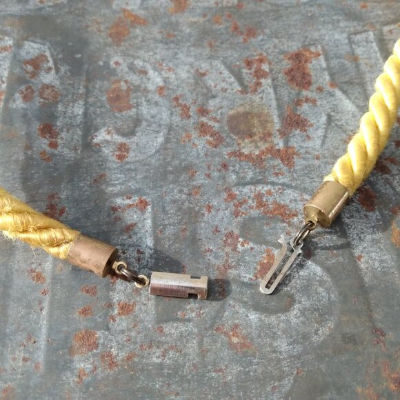 Vintage Yellow Chunky Ceramic Necklace Large Statement Beads Brass Rope - Picture 5 of 10